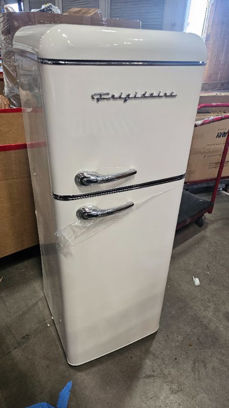 Photo 1 of ***HEAVYUSE DENTS***Frigidaire, 2 Door Apartment Size RETRO Refrigerator with Top Freezer, Chrome Handles, 7.5 cu ft