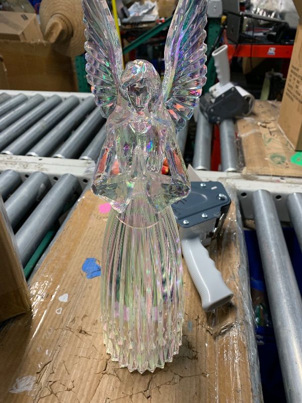 Photo 1 of (NEEDS BATTERS) Wonder Solar Christmas Angel Figurines Acrylic Light Up Angel Statue Christmas Devout Prayerer Angel Home Decor 3 AAA Battery Powered Table Decoration Gift for Kids Women