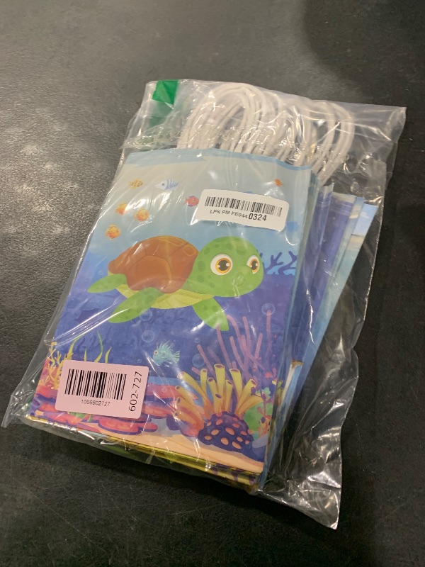 Photo 1 of 24pcs Party Supplies Bags Blue Sea Animal Gift Paper Small Gift Bags with Handles for Candles Wedding Birthday Party Decorations Supplies (Blue sea animal)