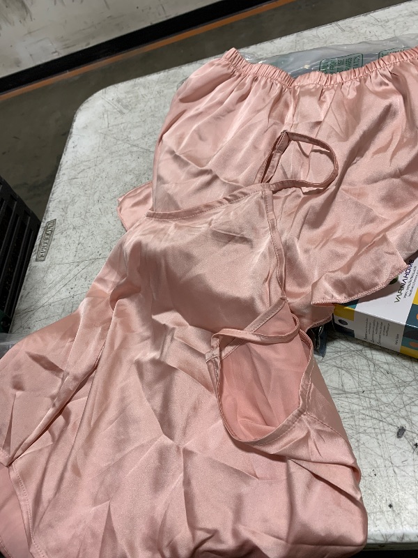 Photo 1 of  Womens Pajamas Set 2 Piece Satin Sleepwear Lingerie Soft Silk Pjs Cami Top and Shorts Sleep Camisole Nightwear Small 