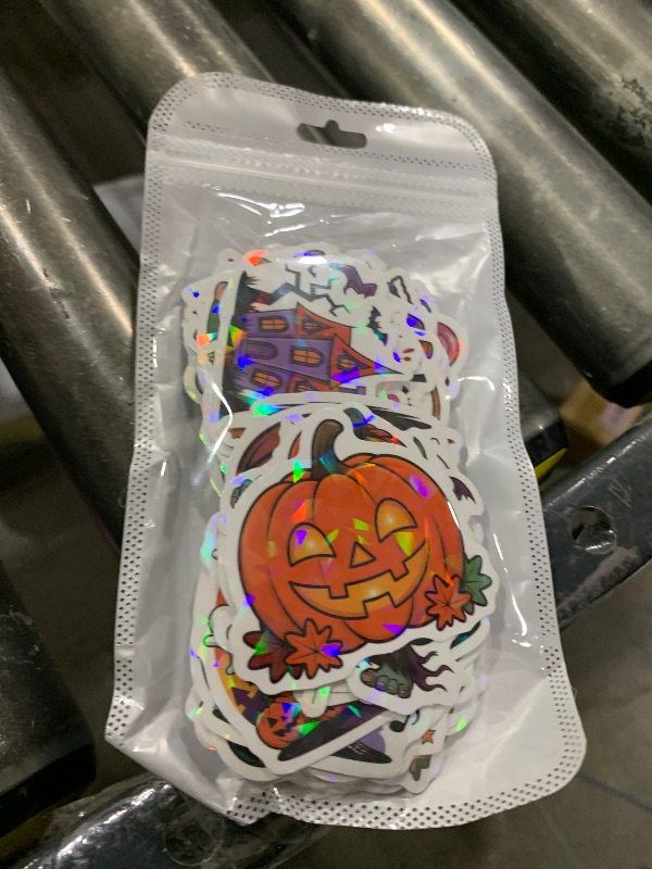 Photo 1 of 102 PCS Happy Halloween Stickers - Holographic Halloween Party Favors Pumpkin Holiday Sticker Crafts Hallowee Vinyl Sticker for Water Bottle Basket Decorations Goodie Bags Stuffers Supplies Props
