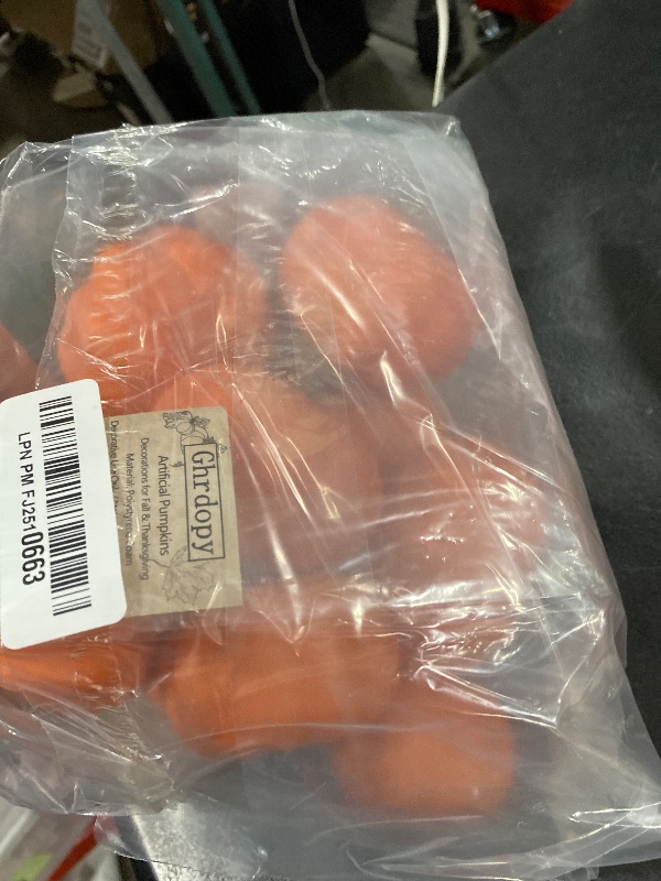 Photo 1 of 10Pcs Fake Pumpkins Fall Thanksgiving Decorations,Orange Plastic Pumpkins Home Decor, Artificial Mini Pumpkin for Decorating Autumn Harvest Outdoor Indoor Fall Decor Centerpiece Table Decorations