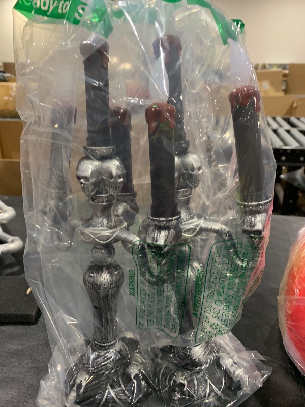 Photo 1 of [ Extra Large ] 2 Pack Halloween Candelabra with LED Flame Less Candles Holder Battery Operated Flickering Lights Skull Candles for Halloween Decorations Indoor Home Table Party Haunted Mansion Decor