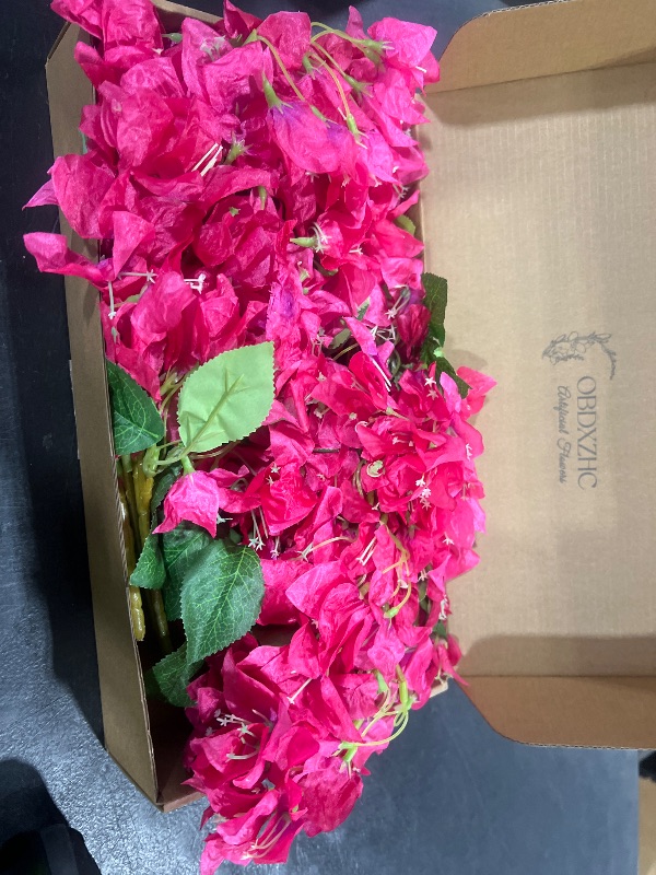 Photo 1 of 30 Inch Silk Bougainvillea Artificial Flowers?UV Resistant?Pack of 10 pcs, 30 Branch, Faux Flower Stems?Fake Bougainvillea Vines, Using for Wedding & Porch & Home & Party & Garden Decor(Rose Red)