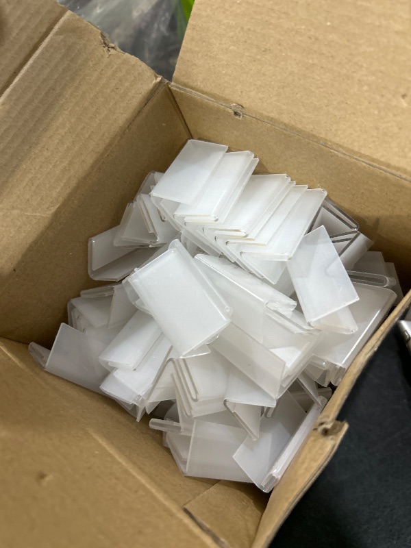 Photo 1 of 200 Pieces Mini Acrylic Sign Display Holder - Clear Plastic L Shape Price Name Label Stands - Clear Tag Holder for Counter Storage Bins, Retail Shop Store Display (4 x 2 cm)