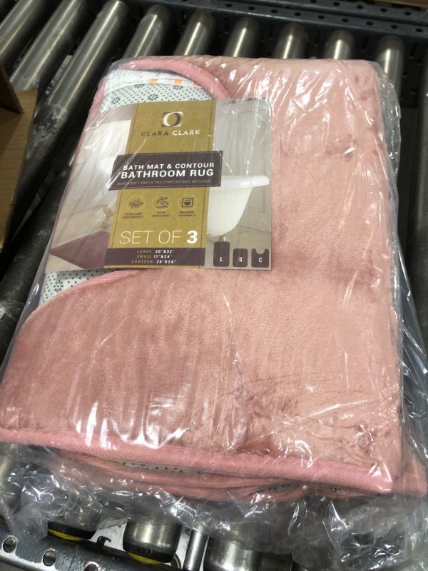 Photo 1 of Clara Clark 3 Piece Bathroom Rugs Bath Mat Set, Velvet Memory Foam Bath Mats for Bathroom - Non-Slip, PVC Backing Bath Rugs, Washable - Dries Quickly, Pink