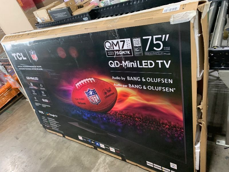 Photo 1 of [SOLD FOR PARTS] [BROKEN] TCL 75-Inch Class QM7K Series QD-Mini LED 4K UHD Google Smart TV Best Premium Mini-LED TV - QLED, 144hz, 288hz Gaming Rate, Anti-Reflective Screen, Bang & Olufsen Audio, Atmos (75QM7K, 2025 Model)