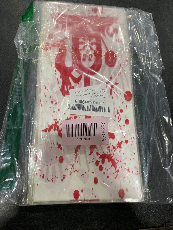 Photo 1 of 100 PCS Halloween Cellophane Treat Bags(5x11 Inch) with Ties Horror Ghost Blood Theme Trick or Treat Bag Goodie Candy Gifts Bags Pouches for Halloween Wicked Party Favors Supplies Birthday Decorations