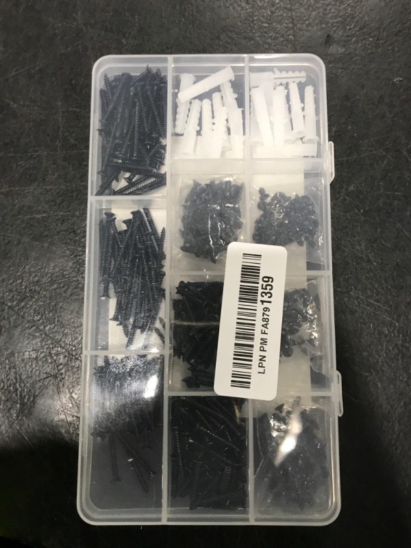 Photo 1 of #4 Flat Head Small Wood Screws Assortment kit 420Pcs, Black Phillips Short Screw, Carbon Steel, Cabinet Hinge Mounting, Electronics DIY Micro Screws Fasteners Set, Contains 20pcs M6 Screw Anchors
