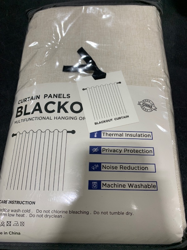 Photo 1 of 100% Blackout Shield Linen Blackout Curtains for Bedroom 84 Inches Long, Back Tab/Rod Pocket Living Room Drapes, Thermal Insulated Blackout Curtains 2 Panels Set, 50" W x 84" L, Cream