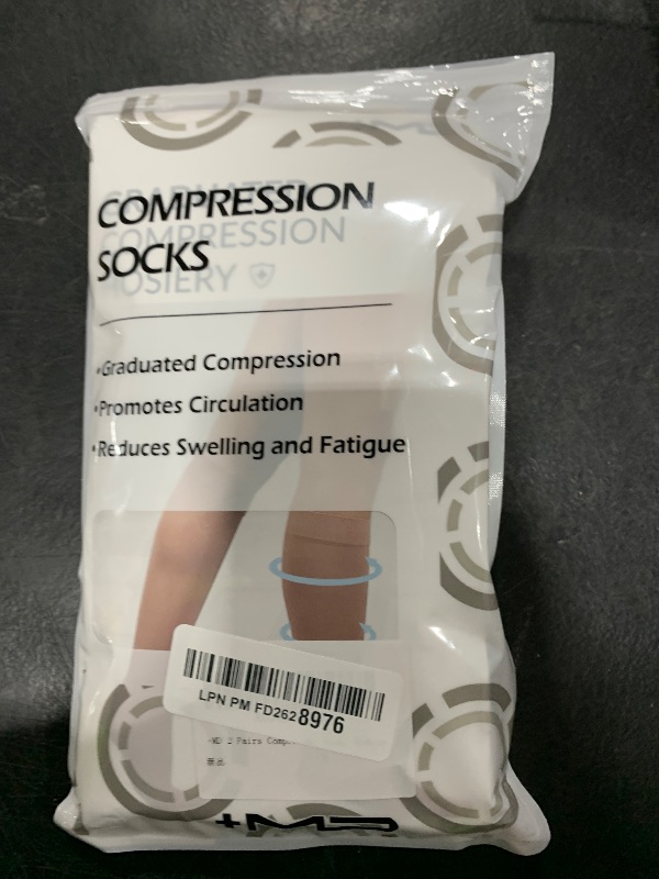 Photo 1 of +MD 2 Pairs Compression Socks for Women & Men Medical Grade 20-30 mmHg, Open-Toe knee High Stocking, Support for edema, Varicose Veins, Nude, Medium