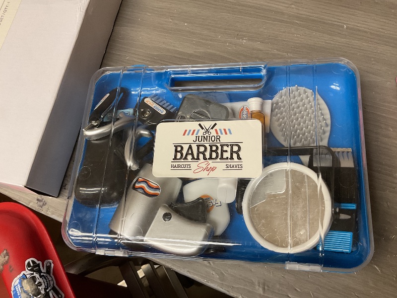 Photo 1 of 24 Pcs Barber Shop Pretend Play Toy - My First Shaving and Grooming Haircut Kit Toddler Role Play Set with Styling Accessories & Storage Box for Kids, Boys