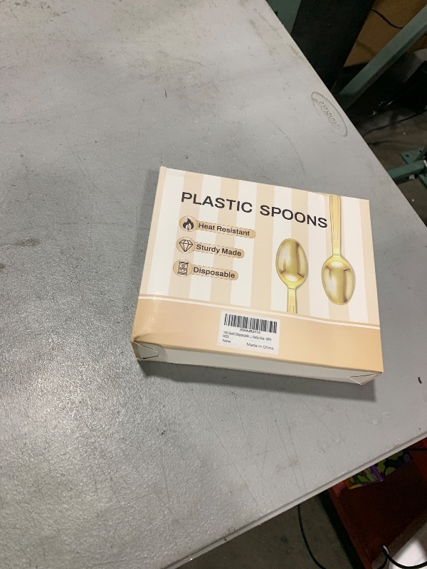 Photo 1 of 100 Gold Disposable Plastic Spoons, Heavy Weight Disposable Spoons Plastic Utensils for Parties, Weddings, Picnics, Big Event, Daily Use - BPA FREE