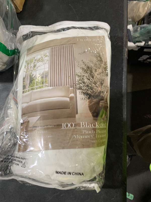 Photo 1 of 102 Inches Long Pinch Pleated Linen Blackout Curtains for Bedroom Back Tab Track Memory Trained Shape Farmhouse Light Blocking Curtains 102 Inch Length for Living Dining Room Darkening Drapes Cream