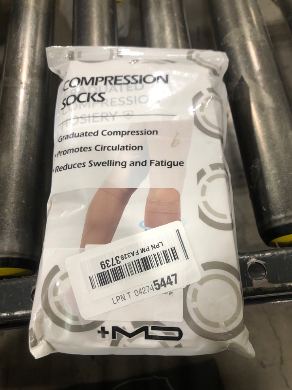 Photo 1 of +MD 2 Pairs Compression Socks for Women & Men Medical Grade 20-30 mmHg, Open-Toe knee High Stocking, Support for edema, Varicose Veins, Nude, Large