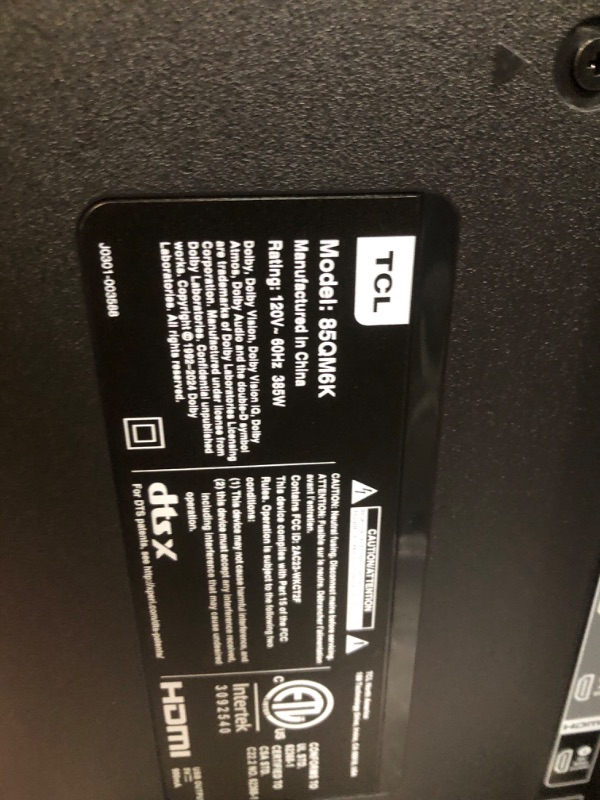 Photo 1 of CRACKED SCREEN--- PARTS ONLY ------------------------------------------------------TCL 85-Inch Class QM6K Series QD-Mini LED 4K UHD Google Smart TV Best Value Mini-LED TV - QLED, 144hz, 288hz Gaming Rate, High Contrast Screen, Onkyo Audio, Dolby Atmos (85