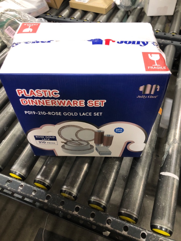 Photo 1 of ??? Count Rose Gold Plastic Dinnerware Disposable Plates 30 Dinner & 30 Dessert Plates & 30 Cups & 30 Rose Gold Paper Napkins & 30 Plastic Silverware Set