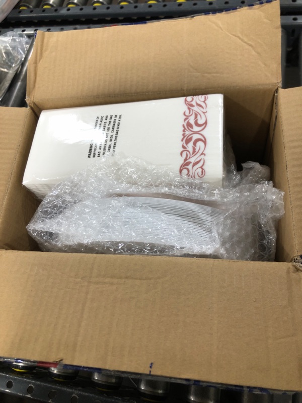 Photo 1 of ??? Count Rose Gold Plastic Dinnerware Disposable Plates 30 Dinner & 30 Dessert Plates & 30 Cups & 30 Rose Gold Paper Napkins & 30 Plastic Silverware Set