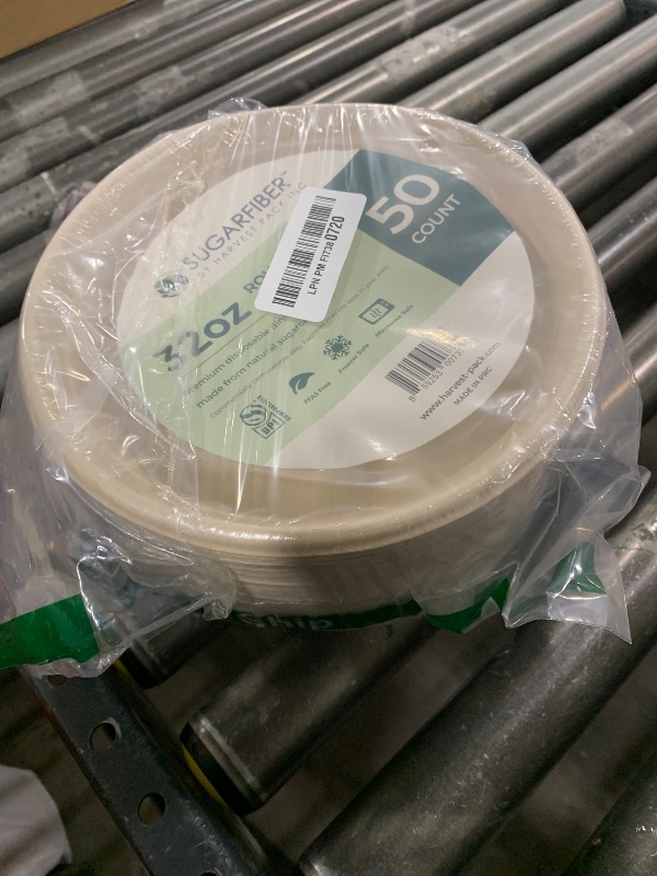 Photo 1 of [50 COUNT]Harvest Pack PFAS FREE 32oz Round Paper Bowls, Compostable Heavy-Duty Eco-Friendly Disposable Bagasse Large Soup Bowls, sugarcane made for Meal Prep Takeout Dinnerware, Microwave Safe