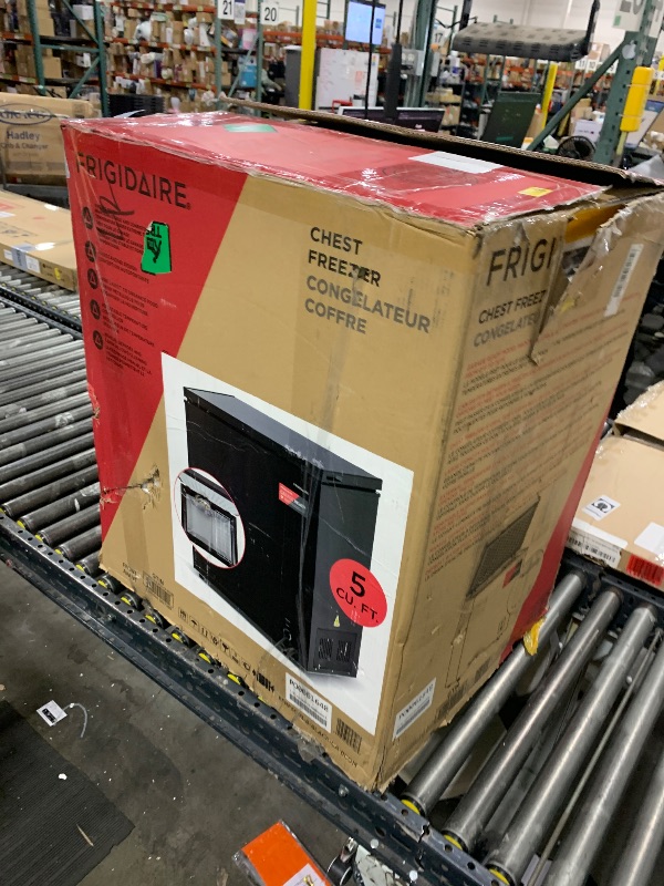 Photo 1 of *DAMAGE** FRIGIDAIRE EFRF5003-BLACK Chest Deep Freezer-Garage-Ready, 5.0 Cu. Ft. Capacity, Black-Adjustable Thermostat-Removable Vinyl Coated Wire Basket-Easy Defrost Drain