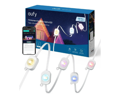 Photo 1 of eufy Permanent Outdoor Lights E22, 100ft with 60 Triple-LED Lights, Smart RGBWW for Christmas, Daily and Holiday, IP67 Waterproof, AI Lighting Themes for Christmas Decorations, Links with Cameras