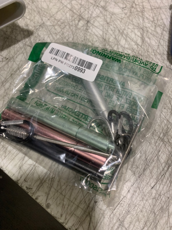 Photo 1 of 4 Pack Reusable Metal Straws Collapsible Stainless Steel Drinking Straw Travel Portable Telescopic Straw with Case for Cruise Ship Essentials Black-Rose Gold-Silver-Turquoise