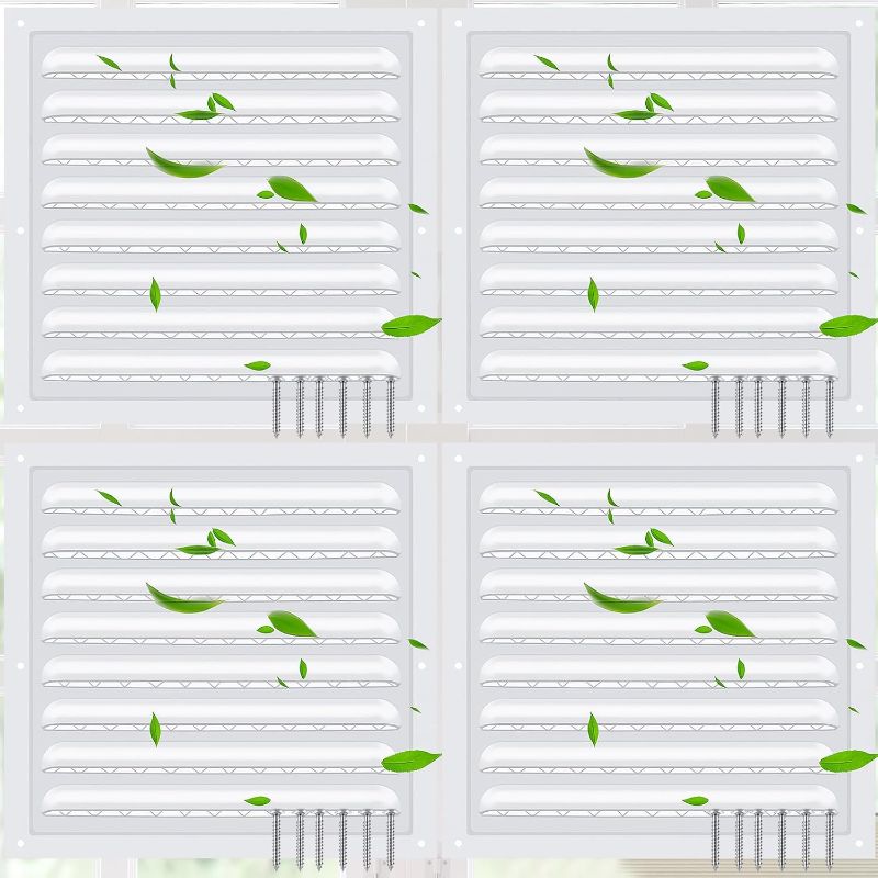 Photo 1 of 4 Pcs 10 x 10 Inch Aluminum Gable Vents Attic Vents Metal Gable Wall Shed Vent with Screw and Screen Mesh, Square Return Louver Grille for Ventilation Exterior Door House Attic Garage Ceiling