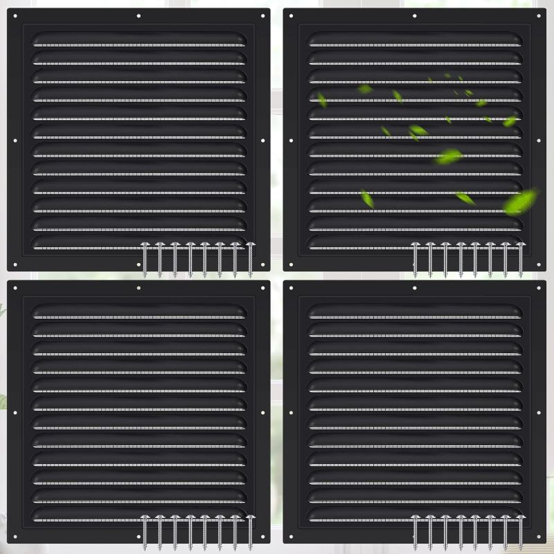 Photo 1 of 4 Pcs Aluminum Attic Vents 12" x 12" Metal Gable Wall Mesh Shed Vent with Screen Square Louver Grille for Exterior Door House Attic Garage Ceiling
