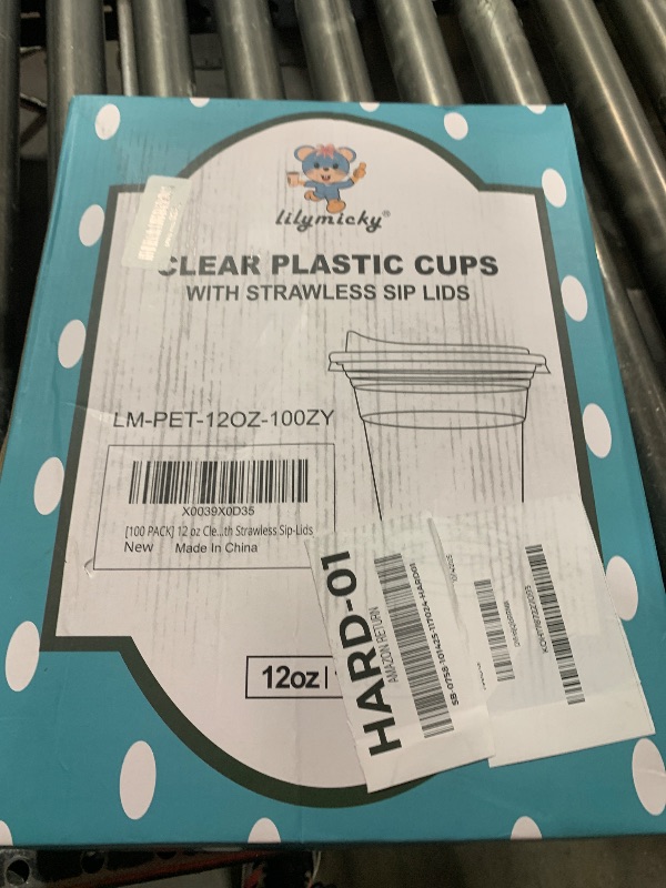 Photo 1 of [100 PACK] 12 oz Clear Plastic Cups With Strawless Sip Lids, Disposable Plastic Cups With Sip Through Lids for Ice Coffee, Smoothie, Slurpee, or Any Cold Drinks