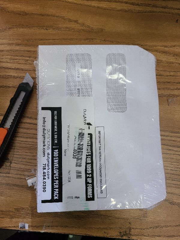 Photo 1 of 100 Tax 1099 Envelopes Self-Seal For 1099 MISC, 1099-R & DIV - INT, 1095, 1098, Double-Window Security tinded, For Quickbooks or Tax Software - 5 5/8 Inch x 9 Inch, 100 Envelopes