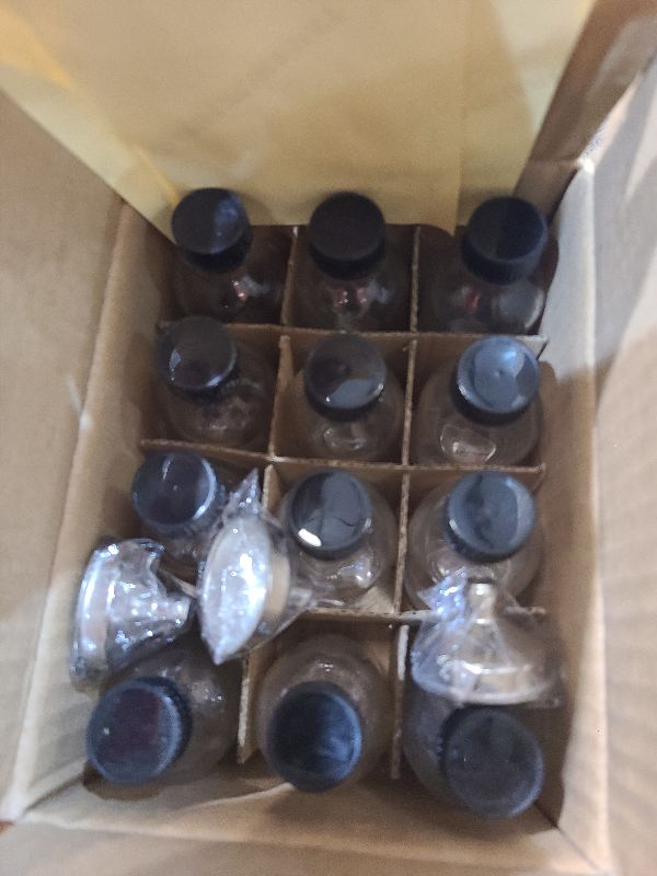 Photo 1 of 12 Pack, 2 oz Small Clear Glass Bottles w/Lid & 3 Funnels - 60ml Boston Shot Bottles for Health, Immunity, Potion, Wellness, Sample, Ginger, Juice - Mini Personal Care & Beauty Travel Bottle