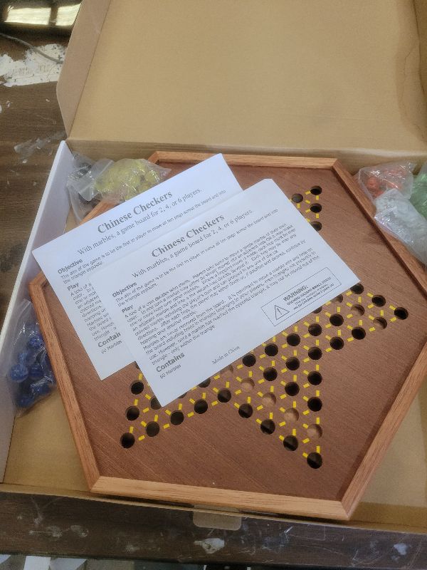 Photo 1 of 15-Inch Wooden Chinese Checkers Board Game Set – Classic Strategy Game with 72 Glass Marbles, Dual-Sided Storage Drawer, Family Board Games for Adults, Educational Travel and Indoor Game