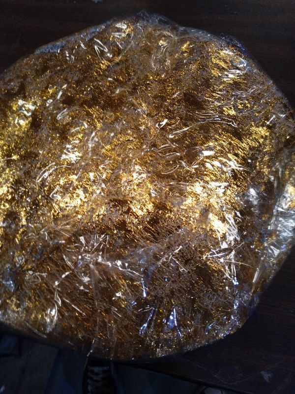 Photo 1 of 120 Pcs Disposable Gold Placemats Set Round Gold Foil Mesh Pressed Table Doilies Metallic Thin Mesh Table Runner for Home Decoratio 13 Inch