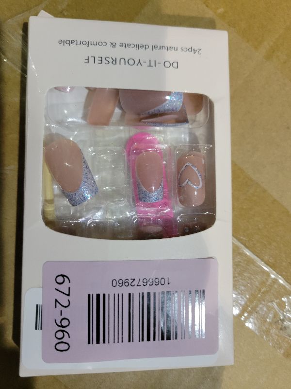 Photo 1 of 24Pcs Valentines Square Press on Nails Medium Fake Nails with Glue Valentines Heart False Nails Glitter French Tip Nails Press ons Full Cover Holiday Glue on Nail for Women Girls Artificial Nail