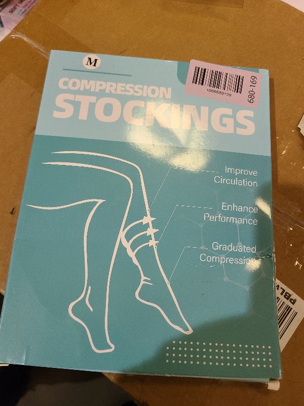 Photo 1 of 2 Pairs Sheer Compression Socks for Women - 15-20 mmHg Knee High Sheer Compression Stockings for Support Circulation Swelling Edema Work Office Travel, Beige, Medium