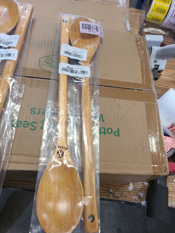 Photo 1 of 2 Pieces 16.5 Inch Wooden Mixing Spoon with Long Handle Non Stick Cookware Wooden Spoons for Stirring, Mixing, Boiling, Burlywood, 74 g