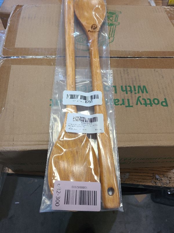 Photo 1 of 2 Pieces 16.5 Inch Wooden Mixing Spoon with Long Handle Non Stick Cookware Wooden Spoons for Stirring, Mixing, Boiling, Burlywood, 74 g