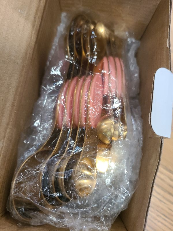 Photo 1 of 16-Piece Stainless Steel Measuring Cups and Spoons Set, Strong Magnetic Nesting Design 7 Cups 8 Spoons with Leveler, Double Measurement Markings for Dry & Liquid Ingredients, Pink & Gold