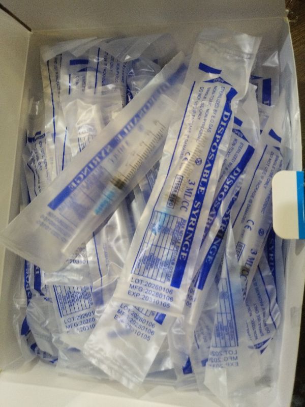 Photo 1 of 100 Pack 3ml Syringes with Needle-23Ga 1 Inch Needle with Luer Lock, Individually Sealed Packaging