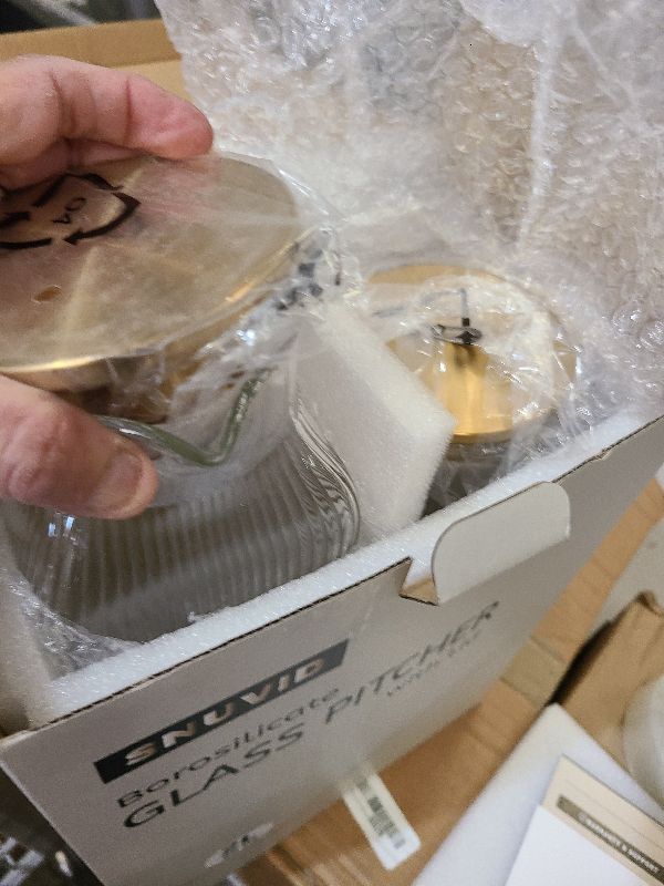 Photo 1 of 2 Pack 2 Liter/68 oz Square Glass Pitcher with Lid, Classic Stripes Water Pitchers with Handle for Fridge, Large Jug for Iced Tea, Coffee, Borosilicate Glass Carafe for Hot/Cold Brew Drink, Gold