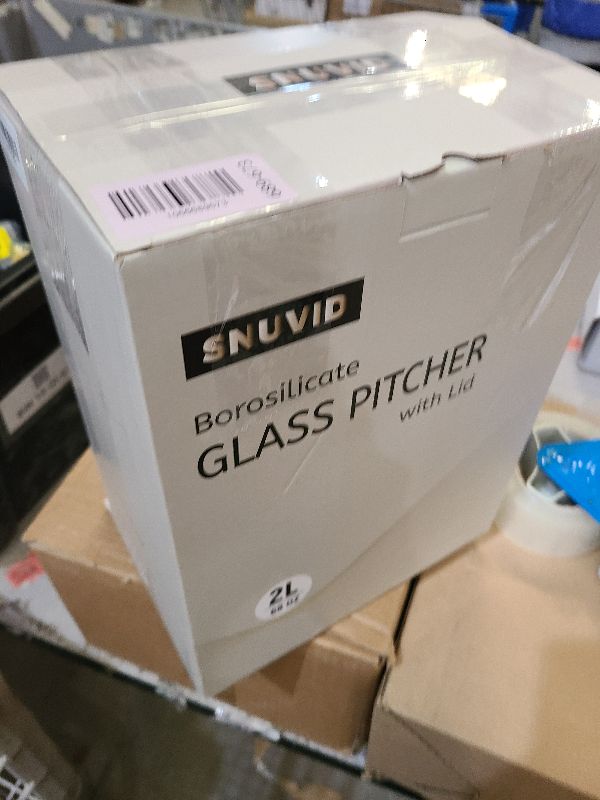 Photo 1 of 2 Pack 2 Liter/68 oz Square Glass Pitcher with Lid, Classic Stripes Water Pitchers with Handle for Fridge, Large Jug for Iced Tea, Coffee, Borosilicate Glass Carafe for Hot/Cold Brew Drink, Gold