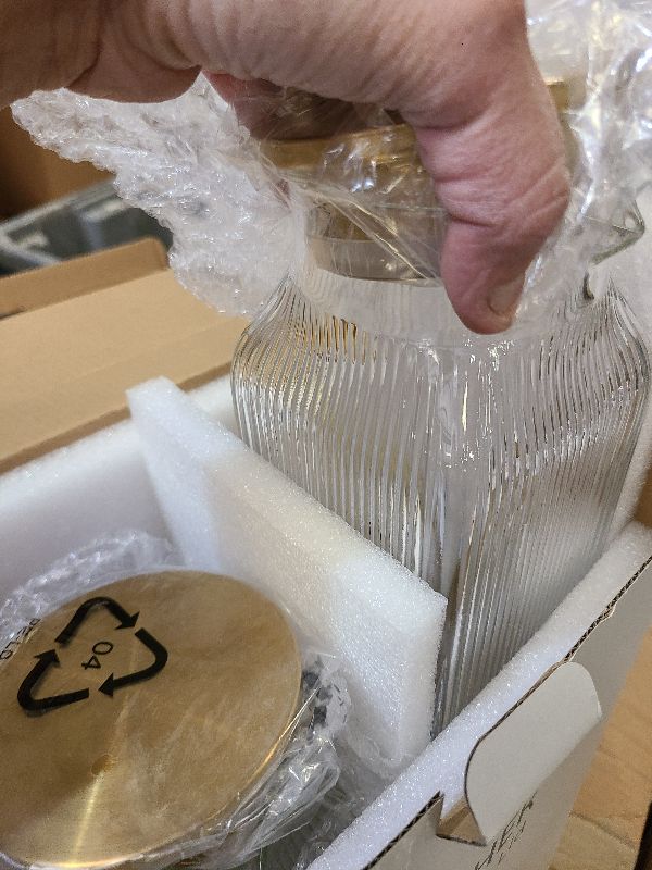 Photo 1 of 2 Pack 2 Liter/68 oz Square Glass Pitcher with Lid, Classic Stripes Water Pitchers with Handle for Fridge, Large Jug for Iced Tea, Coffee, Borosilicate Glass Carafe for Hot/Cold Brew Drink, Gold