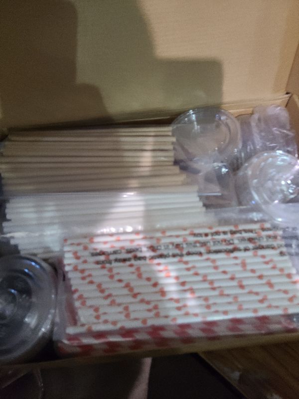 Photo 1 of 100 Set 12 oz Valentine's Day Clear Plastic Cups with Lids and Straws Valentine's Day Disposable Cups Red Lip Heart Cups Cute Bear Disposable Cups for Coffee Juice,Hot Cold Drinks,Party Supplies