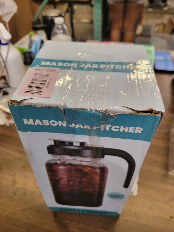 Photo 1 of 2 Quart Glass Pitcher with Lid - Mason Jar Pitcher with Filter Lid, Wide Mouth Jar Leak-proof Water Jug, Heavy Duty Glass Container for Water, Juice, Milk, Tea, Iced Coffee, and Drinks