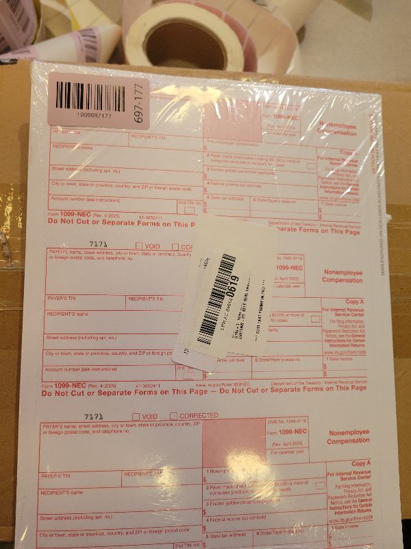 Photo 1 of 1099 NEC Forms 2025, 1099 NEC Laser Forms IRS Approved Designed for QuickBooks and Accounting Software 2025, 4 Part Tax Forms Kit, 25 Vendor Kit – Total 38 (108) Forms