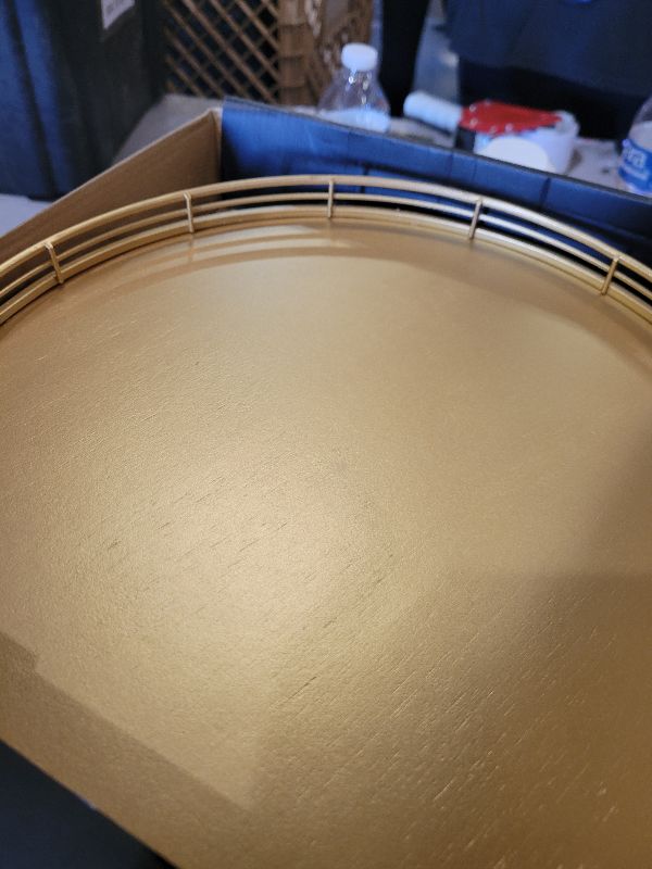 Photo 1 of 12" Gold Lazy Susan for Table Top, Oak Wood Lazy Susan Turntable Organizer for Dining Coffee Table Centerpiece Bar Decor Kitchen Countertop Bathroom Vanity Decorative Tray for Perfume Jewelry Round