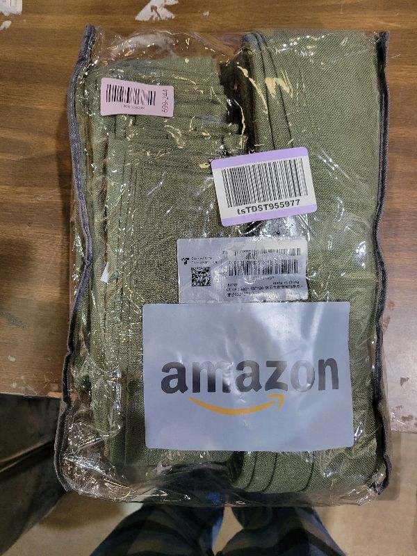 Photo 1 of 108 Inch Linen Pleated Curtains 2 Panels Set for Living Room Bedroom Farmhouse Cotton Rustic Farmhouse Back Tab Memory Trained Pinch Pleat Window Curtain Olive Green 108 Inch Length for Office 9FT