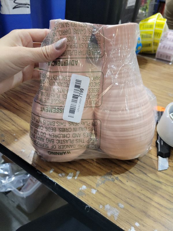 Photo 1 of 2 Pack Composite Plastics Flower Vase, Unbreakable Ceramic Look Vase for Home Decor Centerpieces, Arranging Bouquets (Pink)