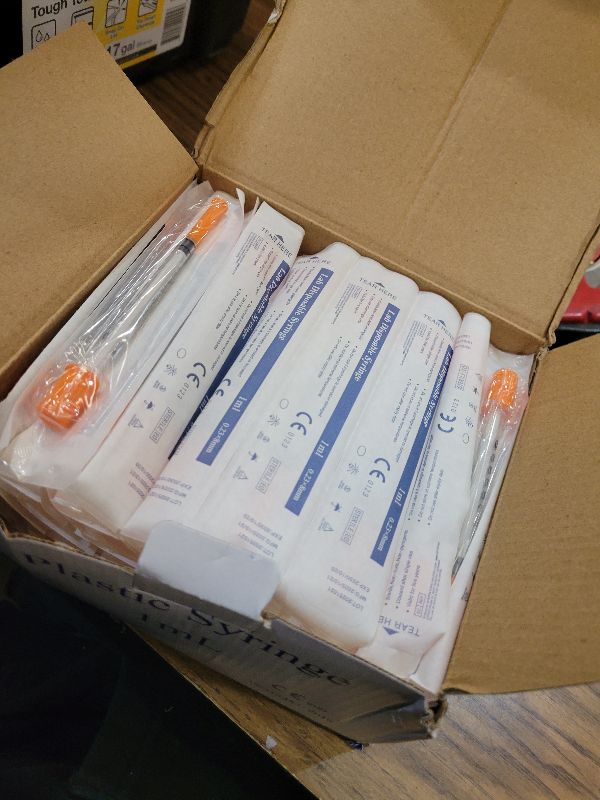 Photo 1 of 100pack 1cc Syringes with 32G 5/16 Inch-8mm U-100 Accurate Measuring for Liquid Individually Sealed Packaging