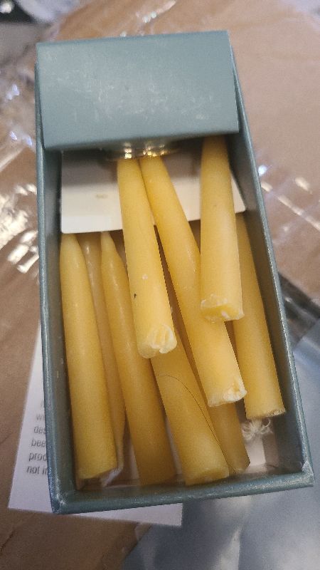 Photo 1 of 20 Minute Pure Beeswax Candles, Dripless Meditation Candles, Mini Taper Candles, Set of 20 with Brass Candle Holders.